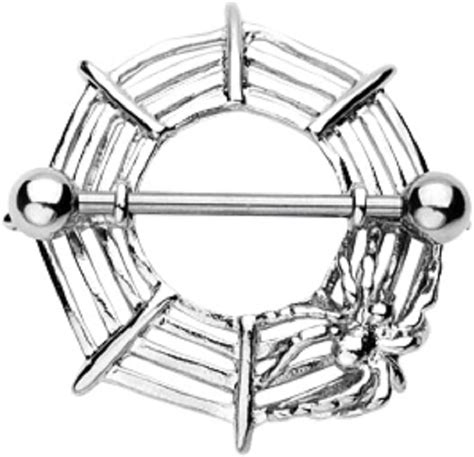 Pair 14g Spiders Web Shield Dangle Nipple Rings Bar Shield Ring Barbell Jewelry