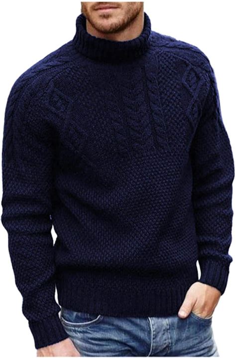 Autumn Winter Mens Knitted Turtleneck Sweater Long Sleeve Pullover