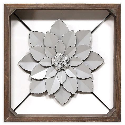 Stratton Home Décor Metal Flower 1575 Inch Square Framed Wall Art