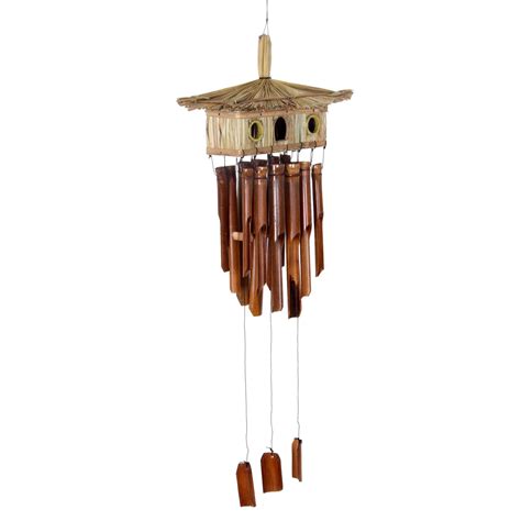Bamboo Capped Wind Chime With Natural Fiber Hut Wind Chimes Chimes