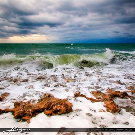 Wave Breaking Over Rock At Jupiter Beach Royal Stock Photo