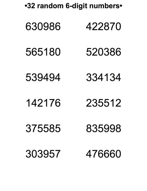32 Random 6 Digit Numbers To Print Teaching Math Print