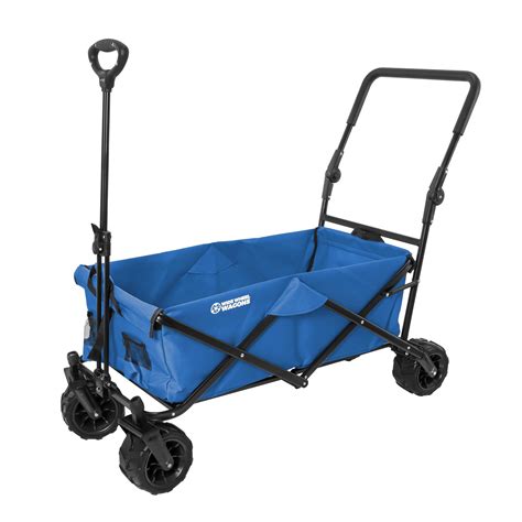Blue Wide Wheel Wagon All Terrain Folding Collapsible Utility Wagon