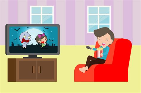 Child Watching Tv Little Boy Watches Television Isolated Vector