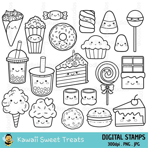 Kawaii Sweet Treats Clipart Kawaii Sweet Snacks Clipart Cute Etsy