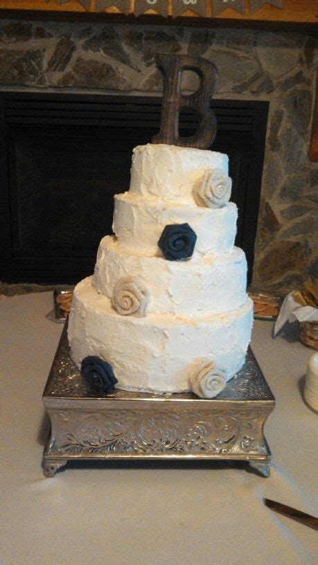 Rustic Ivory Wedding Cake With Burlap Rosettes Ivory