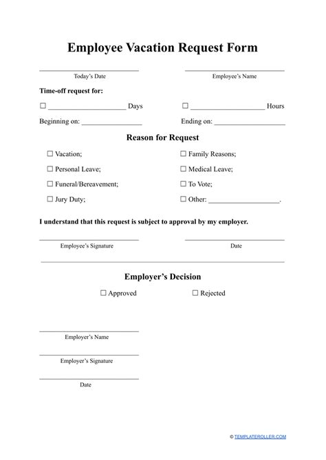 Printable Vacation Request Form Template Printable World Holiday