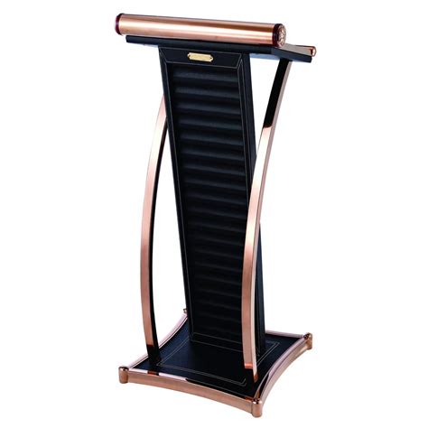 Vinn Dunn Presentation Lectern Stand With Black Leather And Wood Base