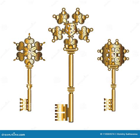 Vector Set Collection Of Antique Golden Keys Stock Vector