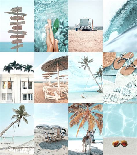 Wall Collage Kit Beach Blue Aesthetic Digital Download 50 Etsy