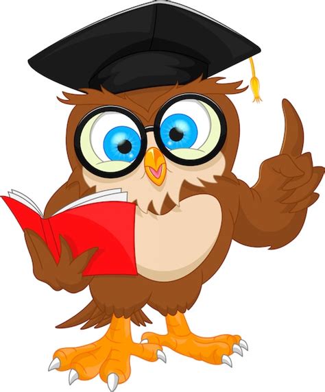 Owl Wearing Graduation Cap And Reading Book Premium Vector