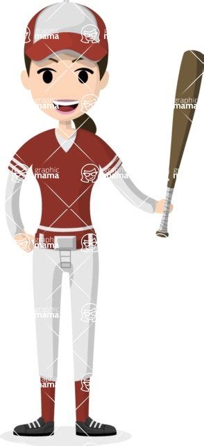 Baseball Player Girl Flat Design Vector Cartoon Graphicmama