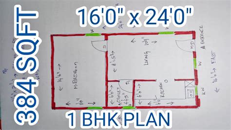 16 X 24 House Plan 384 Sqft House Design 1 Bhk House Plan As Per