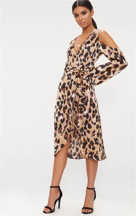 Leopard Satin Midi Dress Dresses Prettylittlething