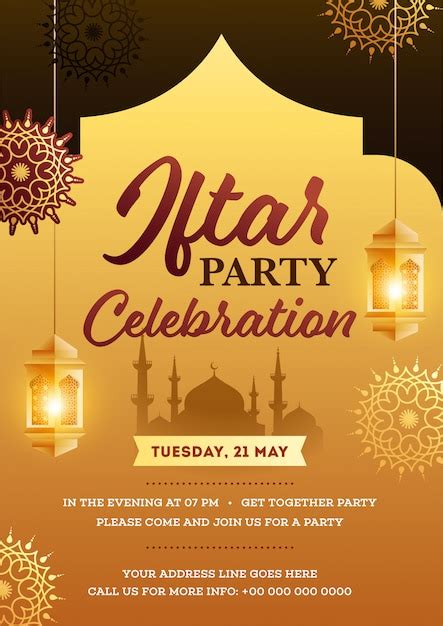 Premium Vector Iftar Party Invitation Card With Hanging Lanterns And