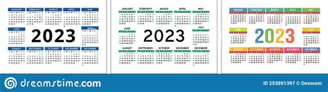 Vector Calendar 2023 Year Set Landscape Design English Horizontal