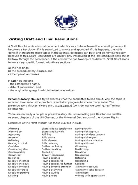 Draft And Final Resolutions How To Write Them 1 United Nations