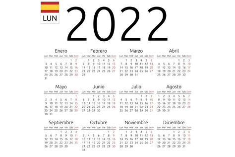 2022 Year Simple Calendar In Spanish Pre Designed Calendar 2022