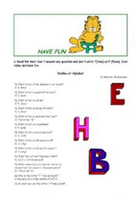 Alphabet = (26 letters) q: Riddles worksheets