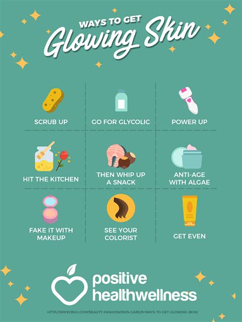 9 Ways To Get Glowing Skin Positive Health Wellness Infographic