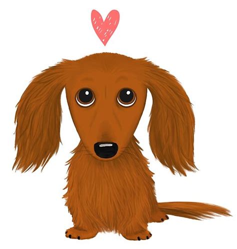 Cute Longhaired Dachshund Cartoon Dog With Heart Poster By