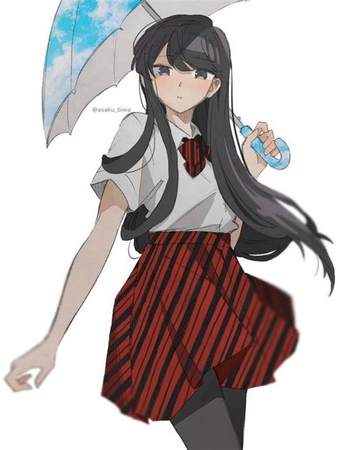 Komi Holding A Blue Umbrella Komisan Anime Poses Female Anime