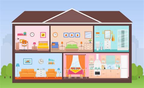 Cartoon Of House Cross Section Illustrations Royalty Free Vector