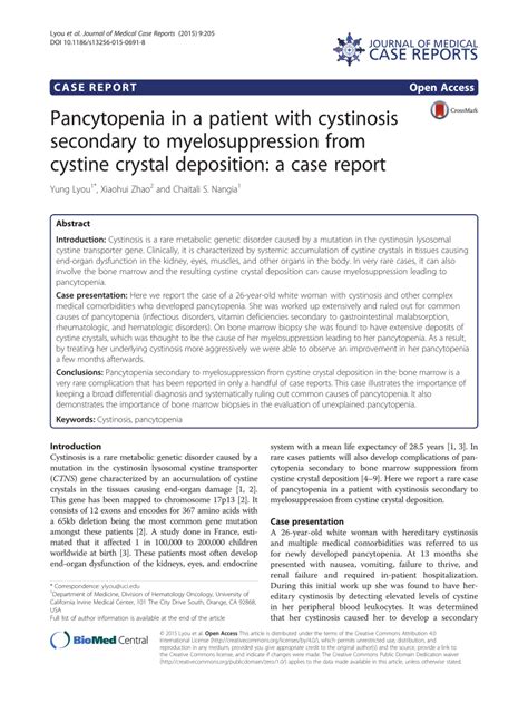 PDF Pancytopenia In A Patient With Cystinosis Secondary To