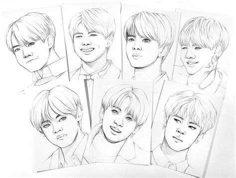 Bts Páginas Para Colorear 14 Dibujos Realistas Bts En Papel Etsy