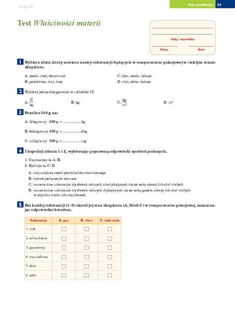 [Test 2] Właściwości materii [B] - Pobierz pdf z Docer.pl