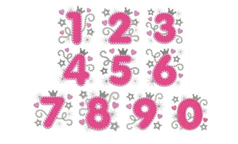 Bithday Numbers Set Pink Glamour For Girl 0 9 Applique Embroideryland