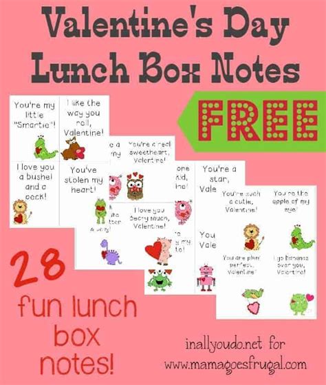 Free Valentines Day Lunch Box Notes 28 Cards Lunch Box Notes