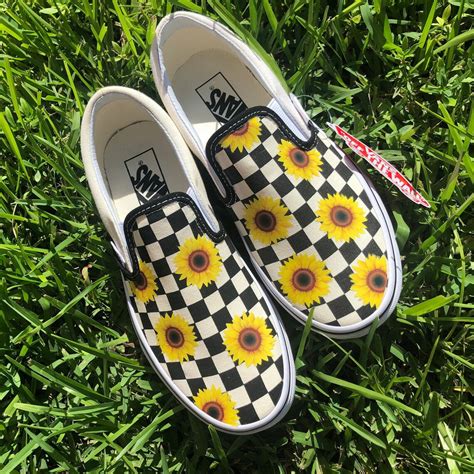 Sunflower Checkerboard Vans Slip On Classic Custom Shoes Etsy