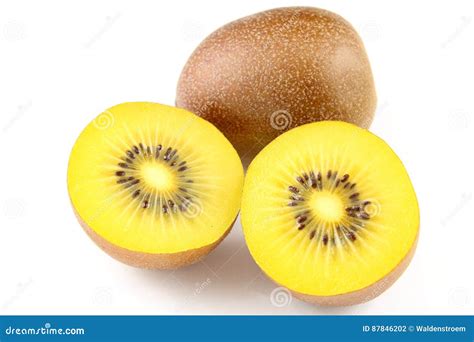 Fresh Yellow Kiwi Fruits Isolated On A White Background Stock Photo
