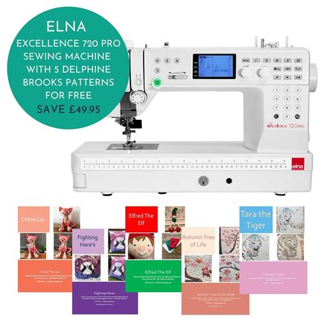 Elna Excellence 720 Pro Sewing Machine With 5 Delphine Brooks Patterns