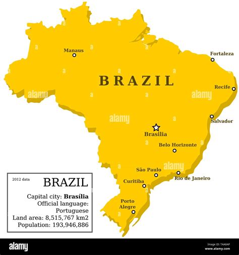 Map Of Brazil Country Outline With Information Box And 10 Largest