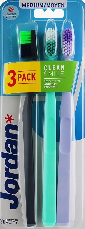 Зубна щітка, середня, темно-синя+бірюзова+бузкова - Jordan Clean Smile ...