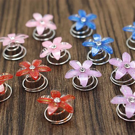 12pcs Resin Crystal Wedding Bridal Red Hair Pins Twists Coil Flower