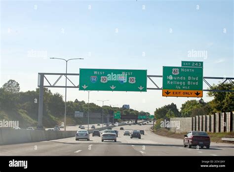 Freeway 94 Driving City Overhead Signs Cars Directional Hi Res Stock