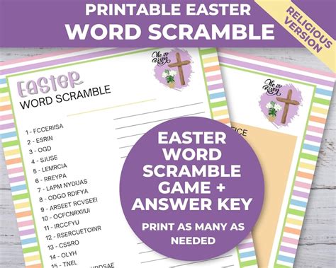 Easter Word Scramble Printable Christian Game For Kids Etsy