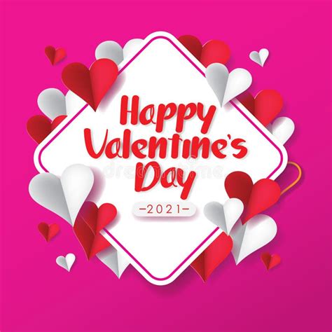 Happy Valentine`s Day 2021 Card Illustration Vector Design 3d Papercut