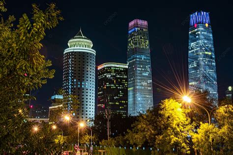 Night View Of High Rise Buildings In Beijing Cbd Background Beijing