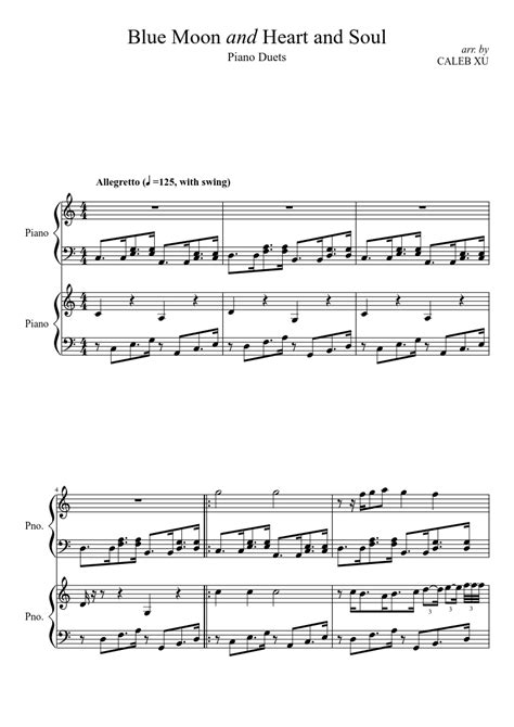More free music for february! Blue Moon and Heart and Soul Piano Duets sheet music download free in PDF or MIDI