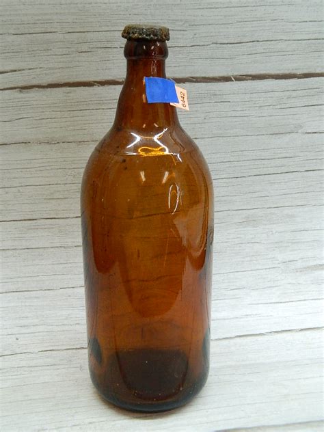 Aa6442 Vintage Brown Glass Beer Bottle With Cap 10 Inches Tall