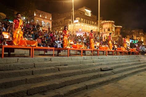 Ganga Aarti Ceremony Rituals At Dashashwamedh Ghat In Varanasi India Editorial Photography