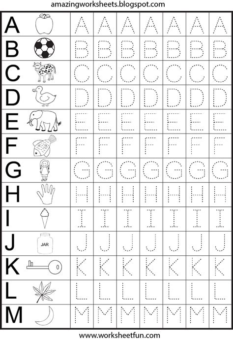 Practice sounds associated with each letter. A worksheet like this can guide students when le ...