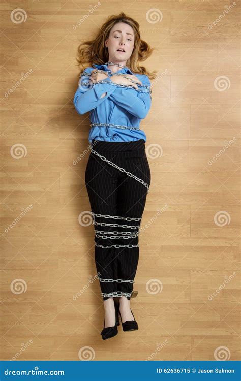 Business Woman Tied Up With Chain Stock Image Image Of Worker