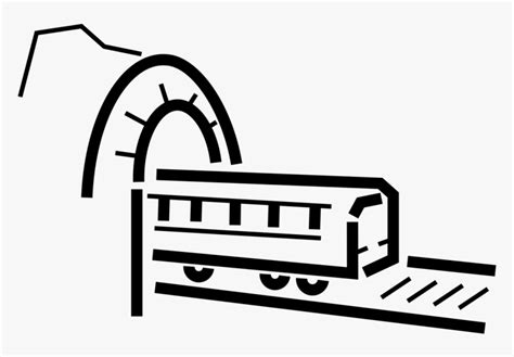 Vector Illustration Of Mountain Tunnel With Rail Transport Train