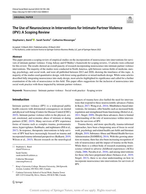 The Use Of Neuroscience In Interventions For Intimate Partner Violence Ipv A Scoping Review