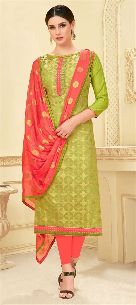 1540408 Casual Green Color Banarasi Silk Silk Fabric Salwar Kameez